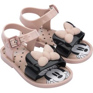 Mini Melissa Girls' Pink and Black Minnie Bow Sandals